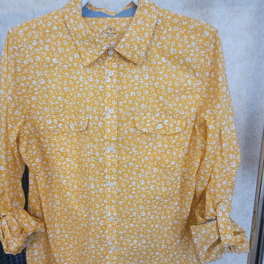 Yellow Floral Womens Button Long Sleeve ShirtSt Johns Bay Size L  NWT - Picture 8 of 15